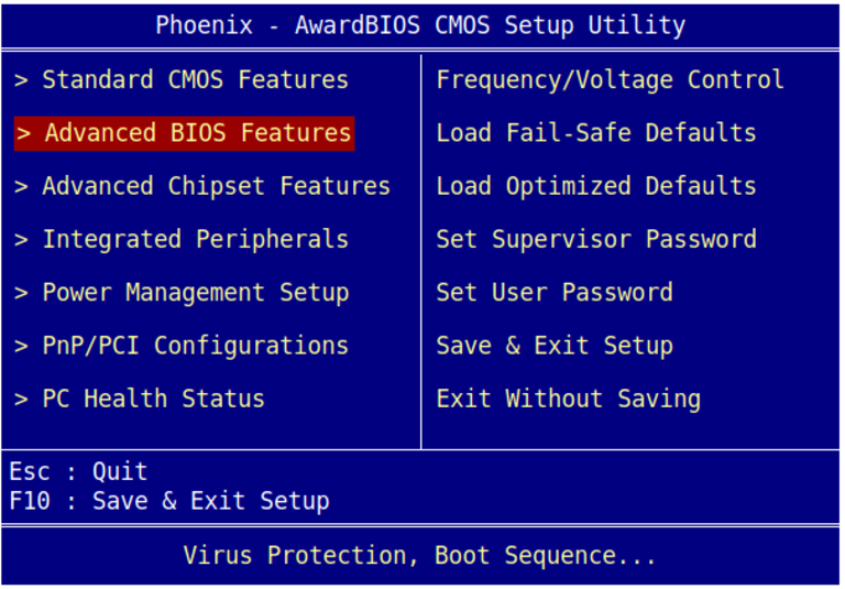 Now choose Advanced Bios Features 